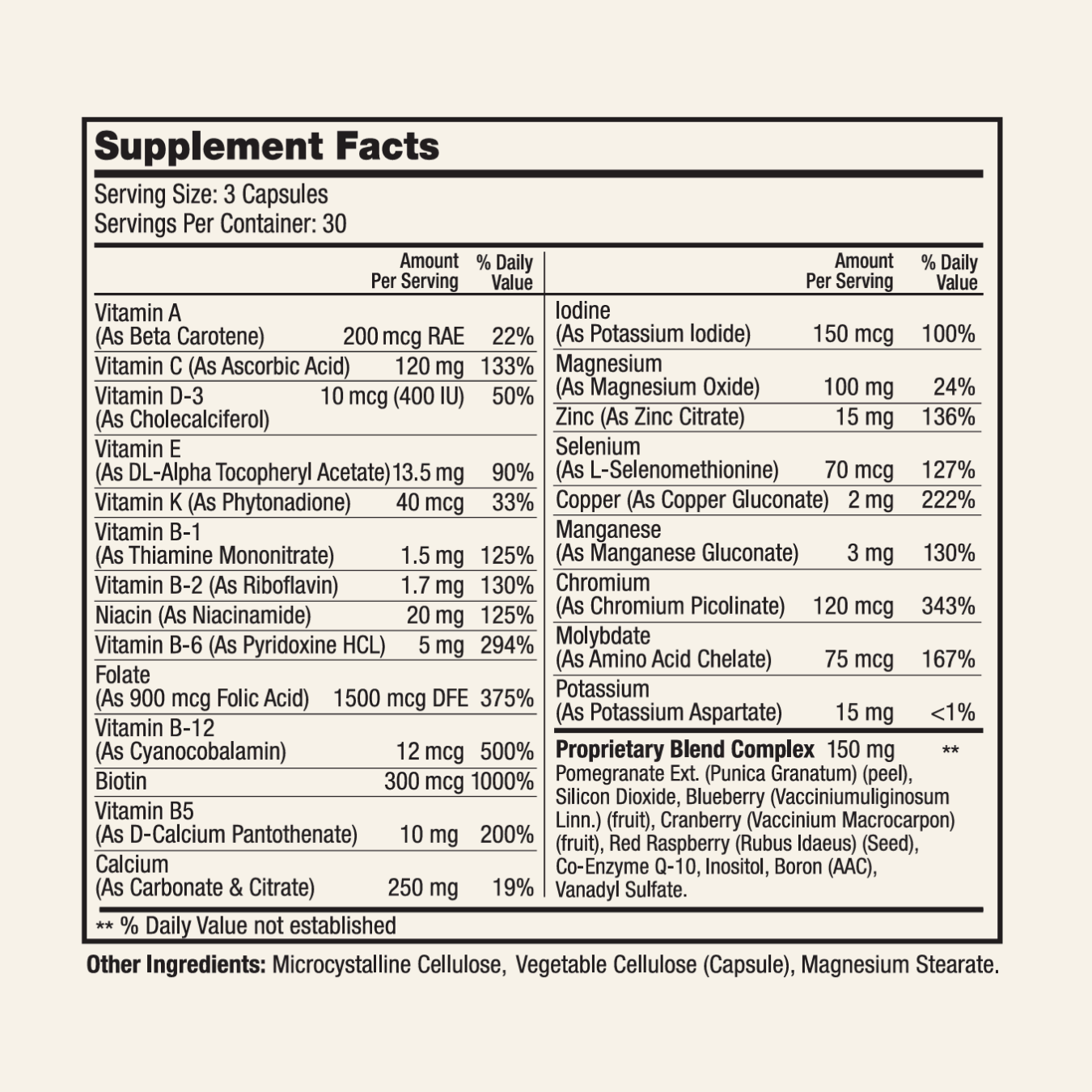 Naturally Smart For women supplement facts label with detailed nutritional information on a white background