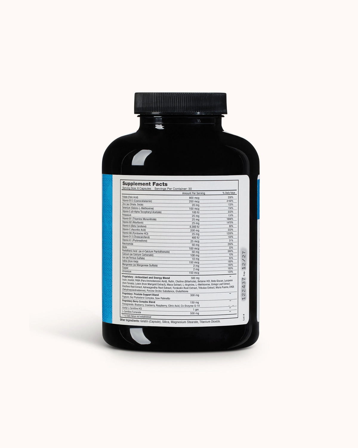 Bottle of naturally smart for men showcasing the supplement facts label.