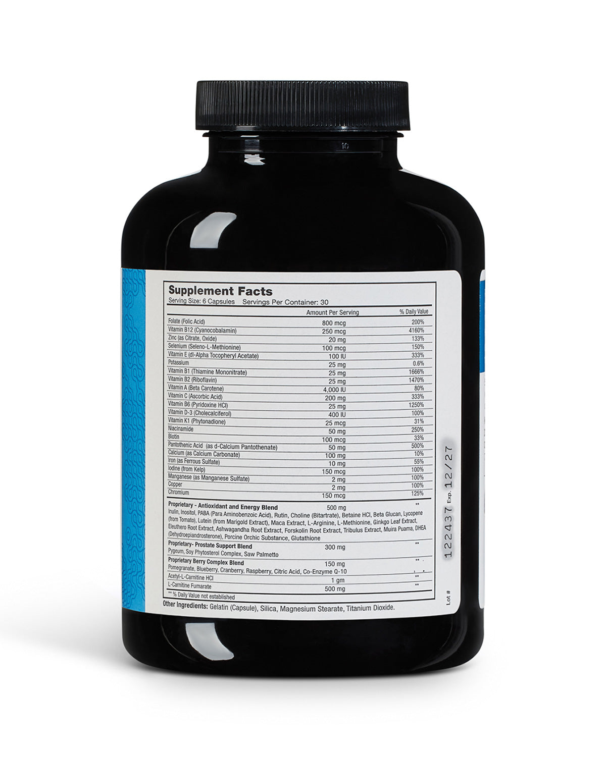 Bottle of naturally smart for men showcasing the supplement facts label.