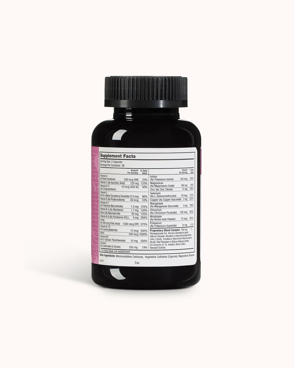 Bottle of naturally smart for women showcasing the supplement facts label.