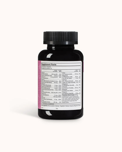 Bottle of naturally smart for women showcasing the supplement facts label.