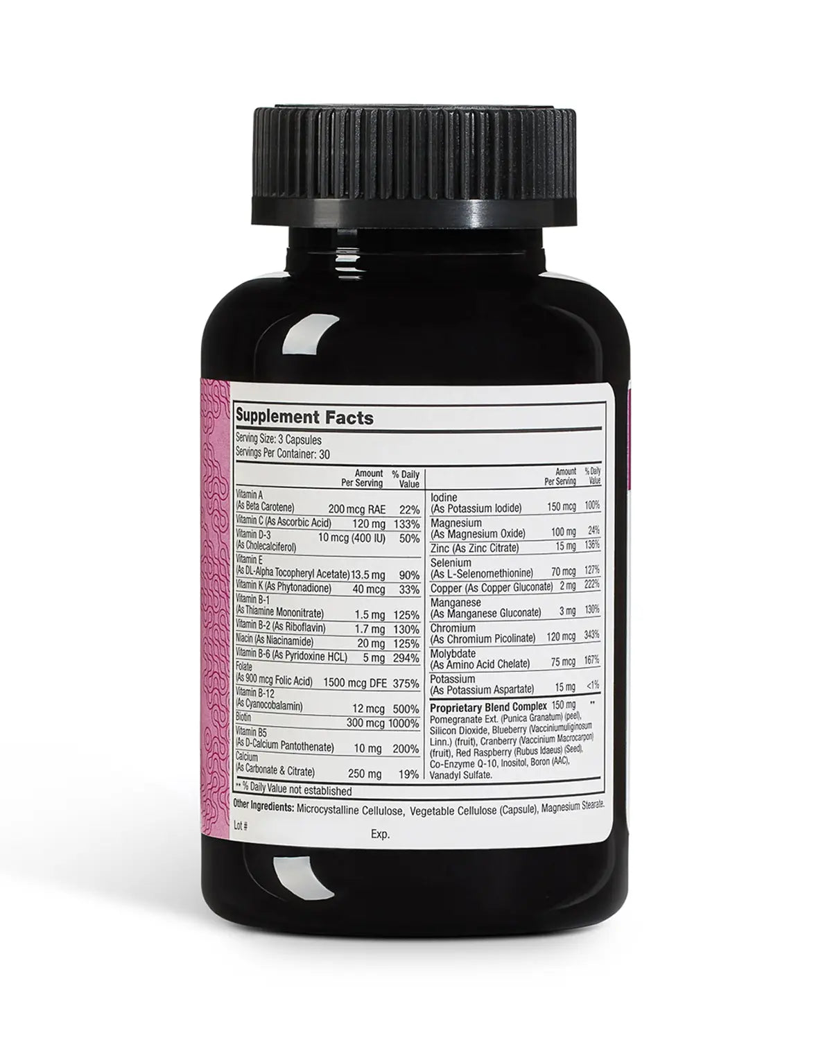 Bottle of naturally smart for women showcasing the supplement facts label.
