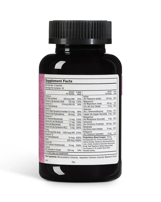 Bottle of naturally smart for women showcasing the supplement facts label.