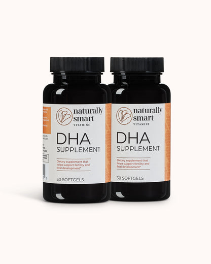 Two bottles of Naturally Smart DHA Supplement on a white background