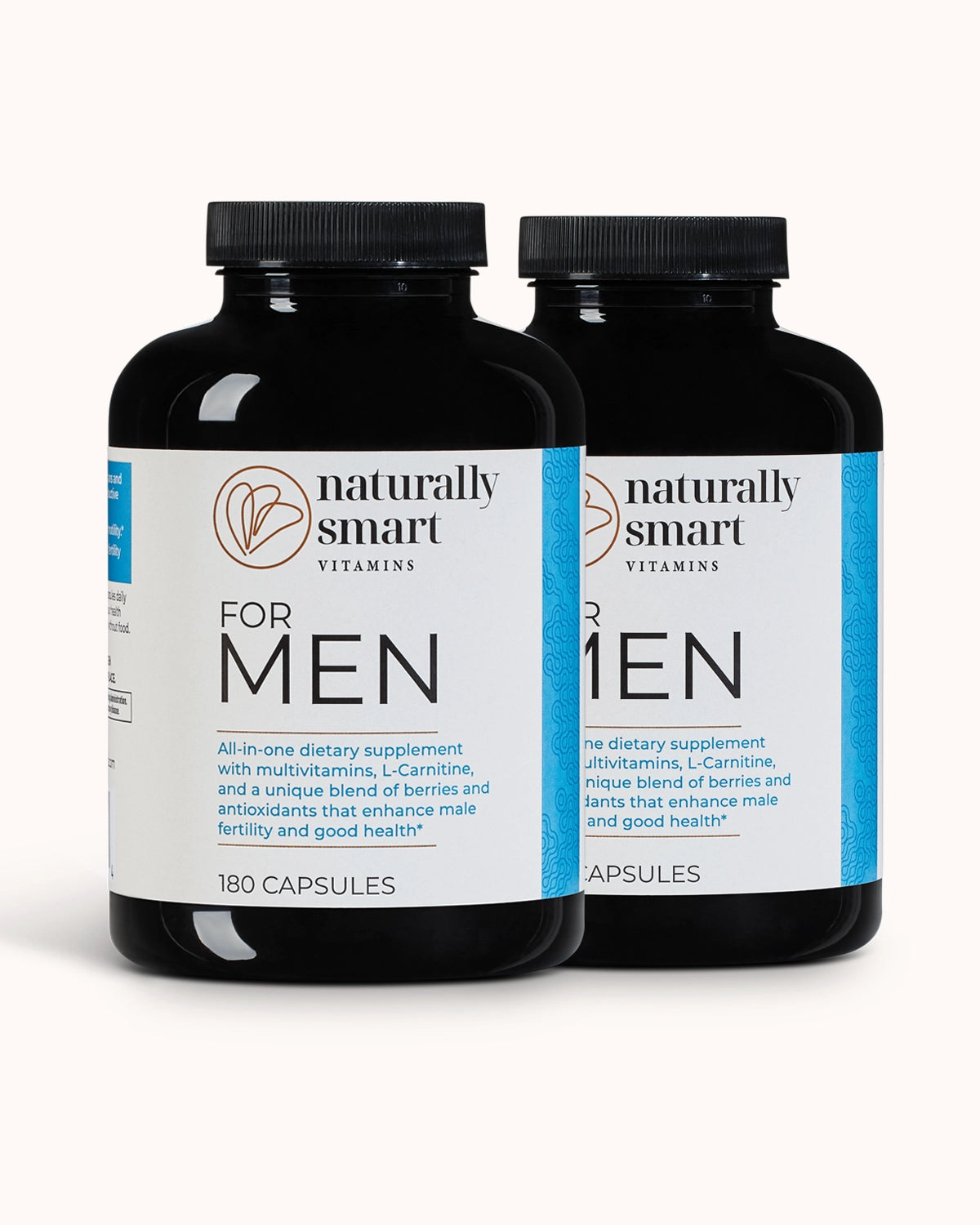 Two bottles of Naturally Smart Vitamins for Men on a white background