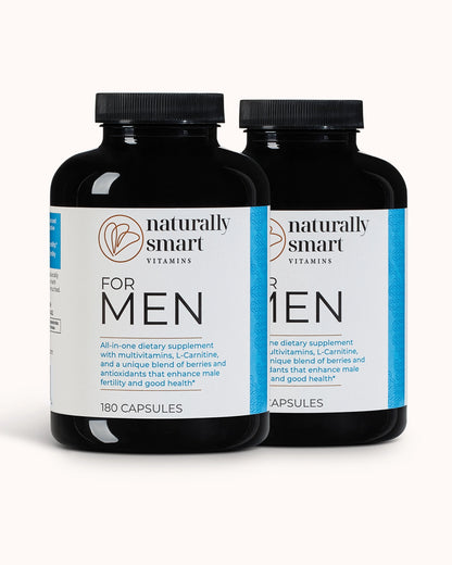 Two bottles of Naturally Smart Vitamins for Men on a white background