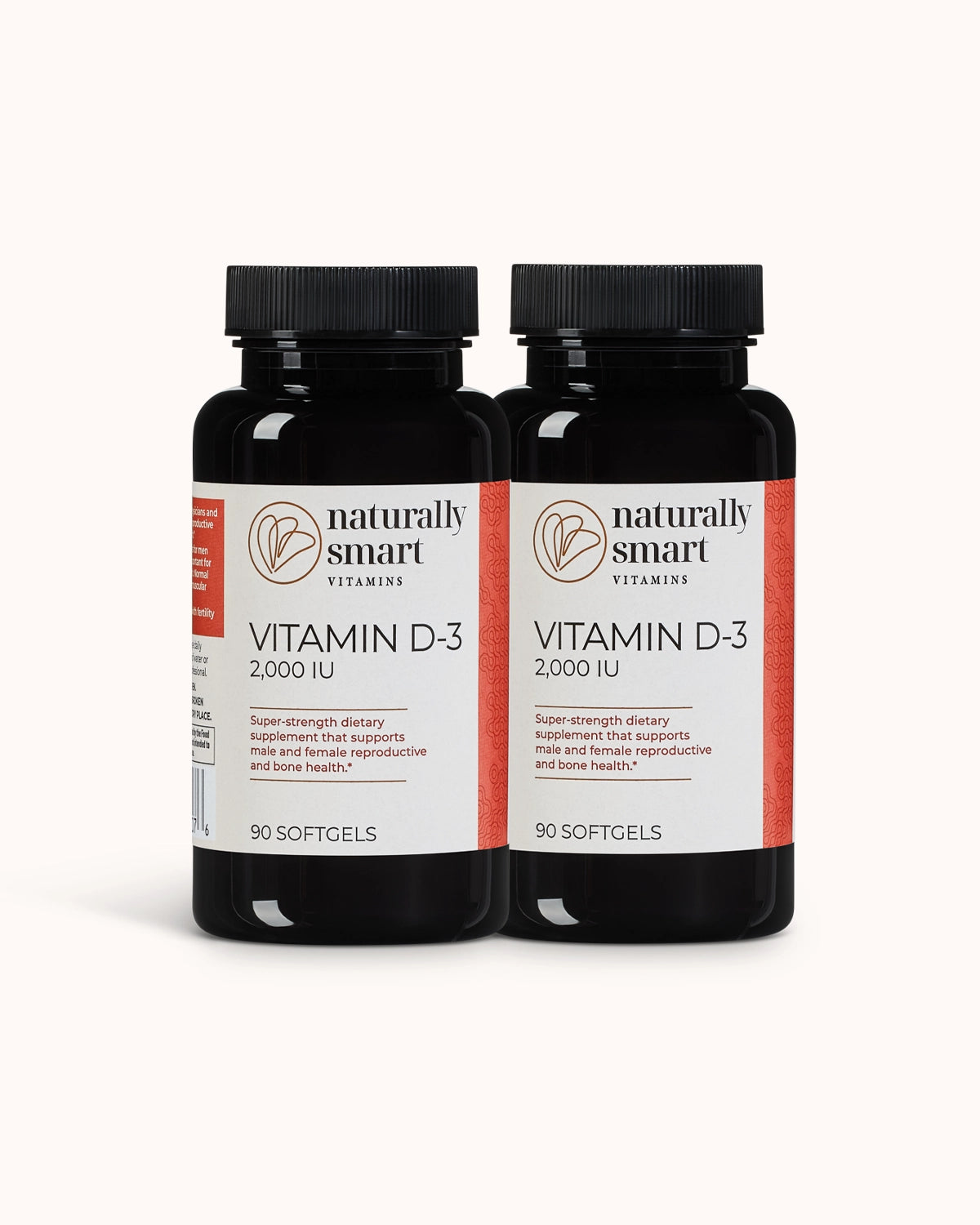 Two bottles of Naturally Smart Vitamin D-3 on a white background