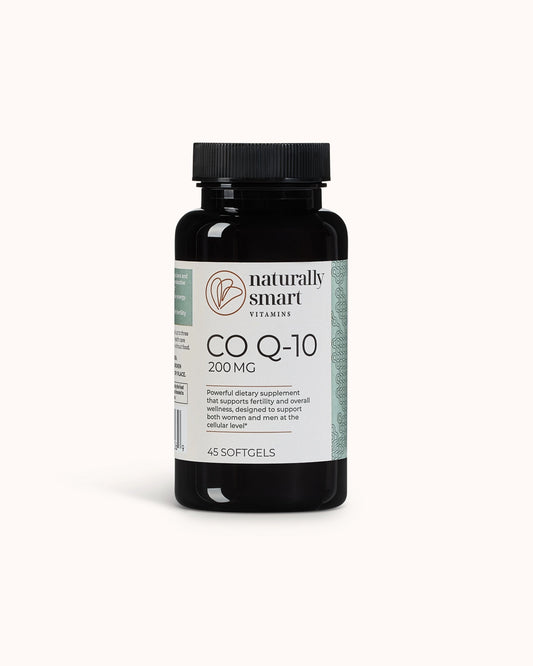 Naturally smart CO Q-10 view of the front side of the bottle.