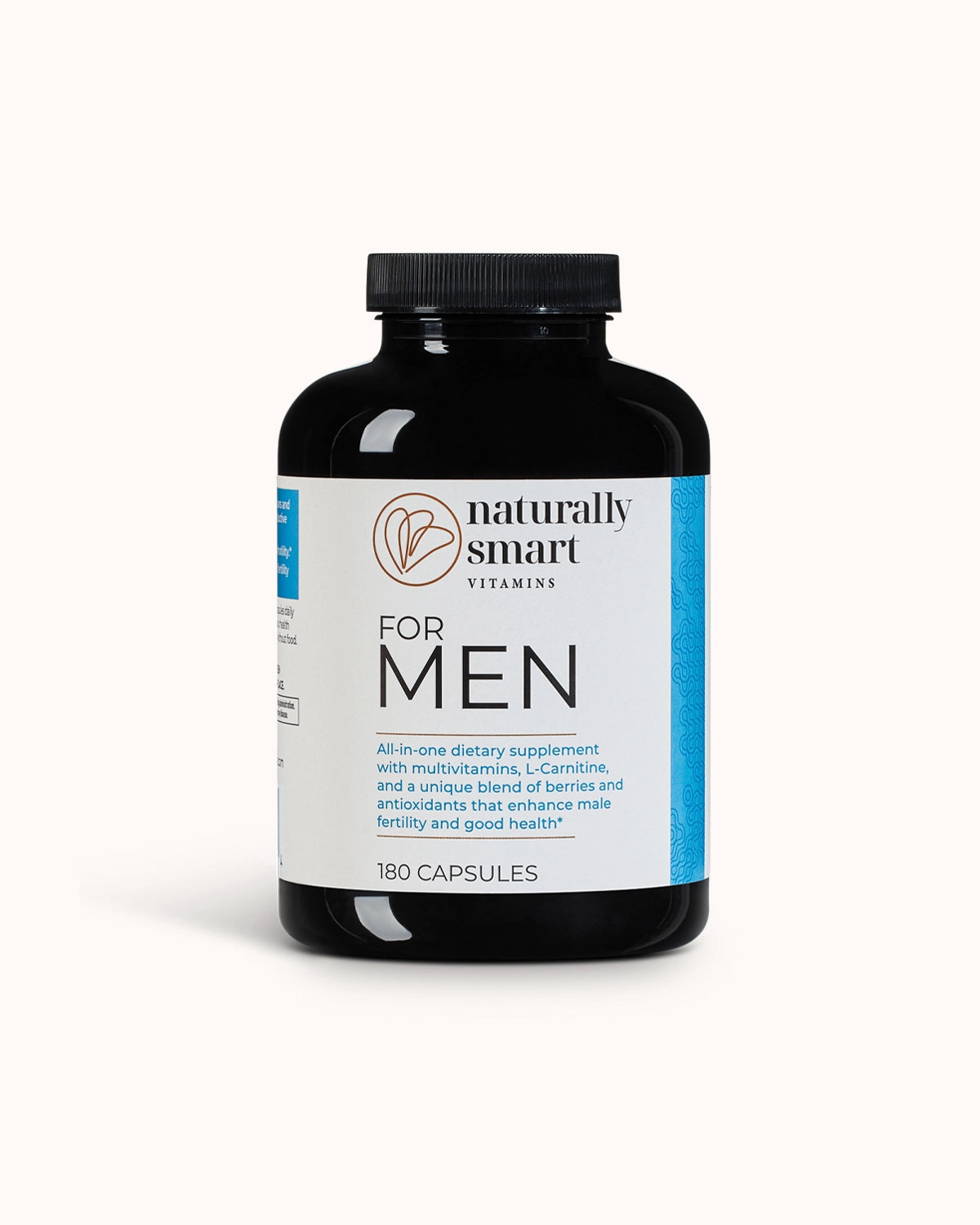 Naturally smart for men view of the front side of the bottle.