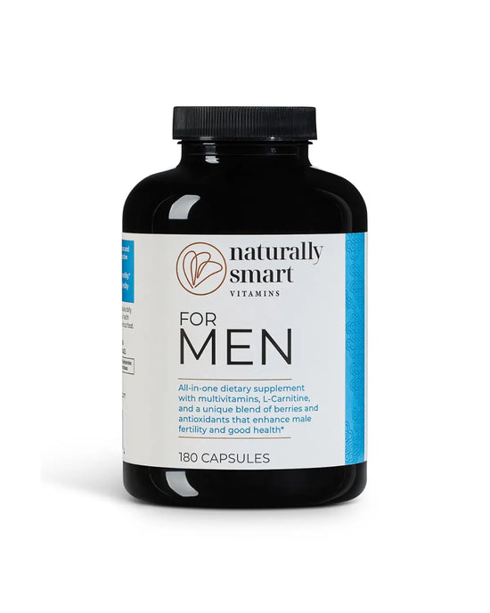 Naturally smart for men view of the front side of the bottle.