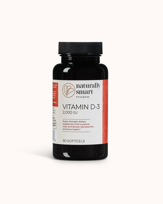 Naturally smart vitamin D3 view of the front side of the bottle.
